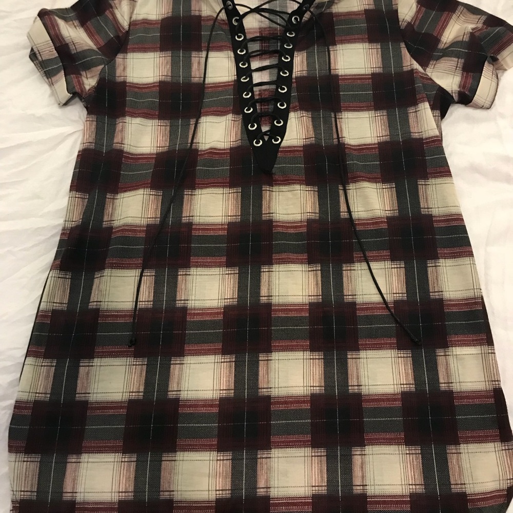 Lace up plaid top